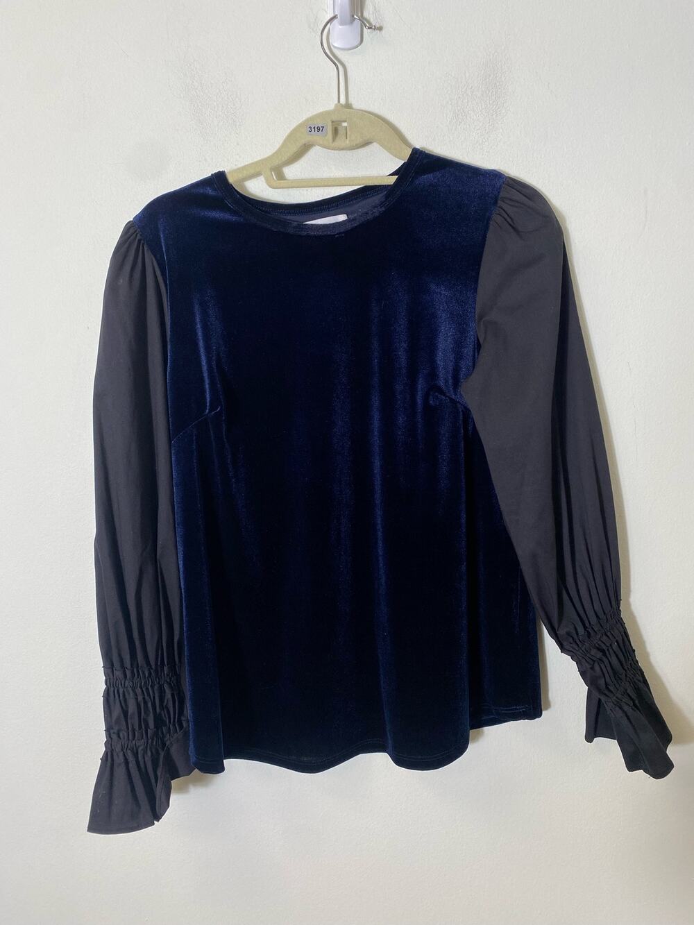 Southcott Blue Black Long Sleeve Mixed Media Top Sz 1